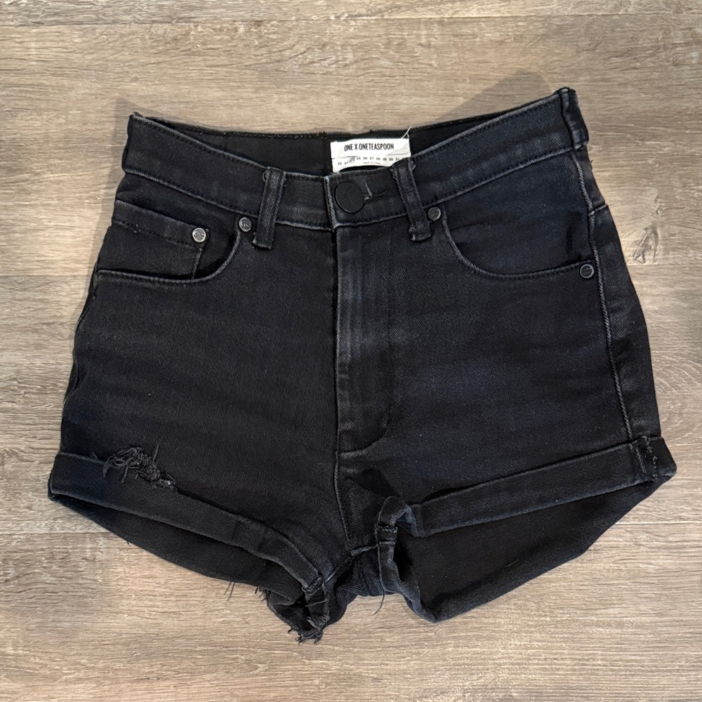One Teaspoon Harlet High Waisted Black Jean Shorts